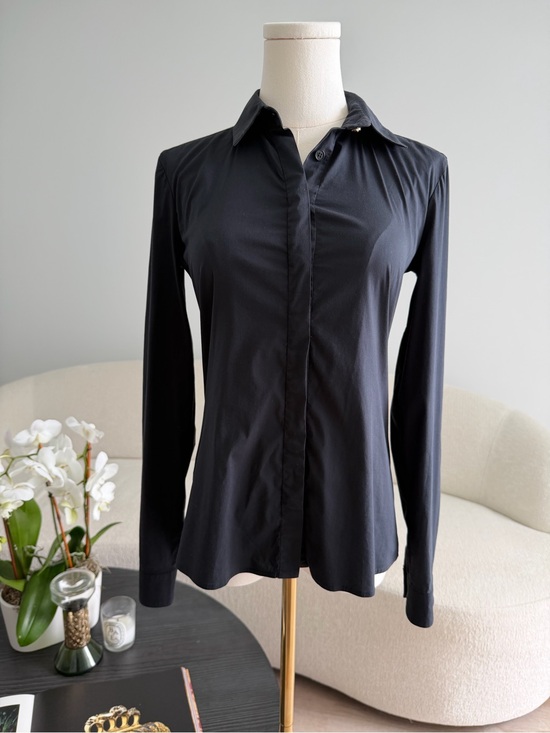 Versace Tops - Versace Black Stretch Button Front Blouse Long Sleeve IT 38 Made in Italy